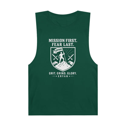 Unisex Barnard Tank: Mission First, Plan Last, Inspirational Workout Top, Casual Summer Shirt, Fitness Gift, Gym Wear