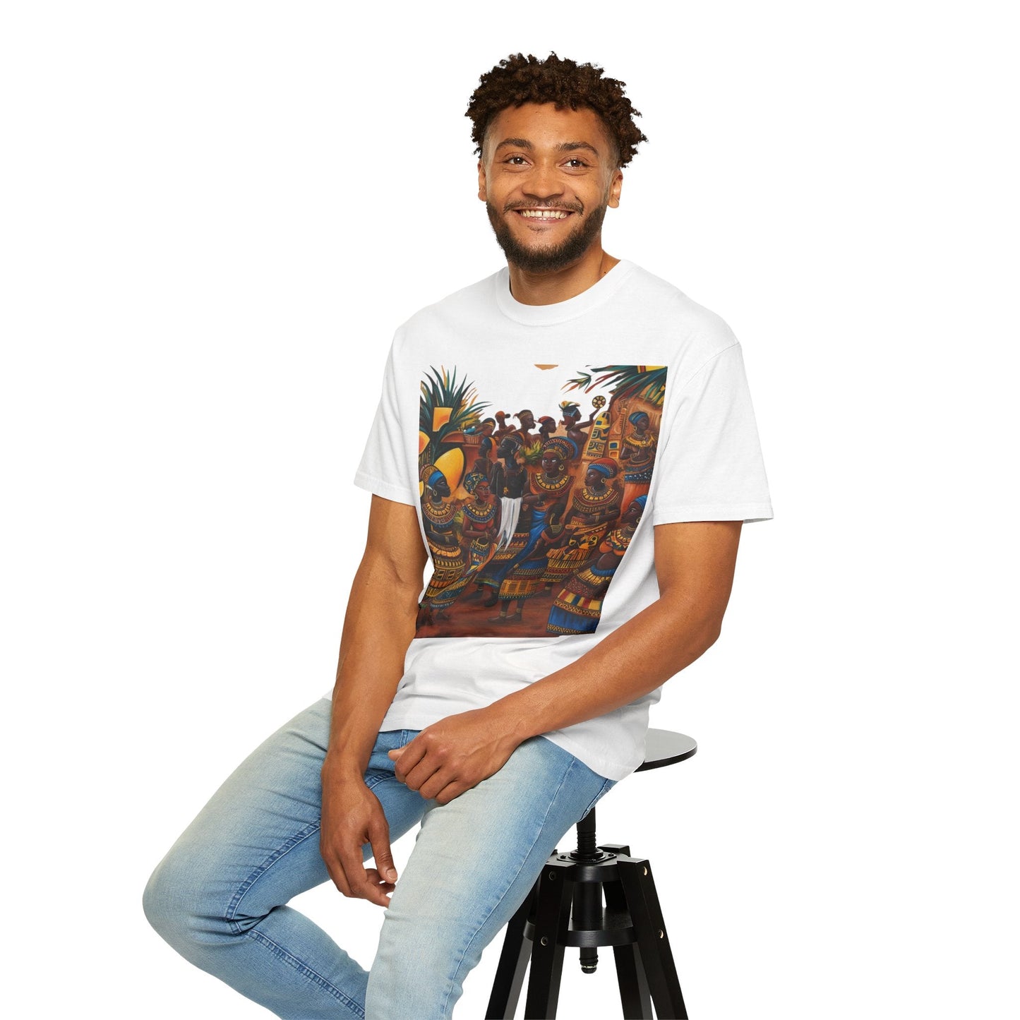 "Ancestral Gathering" African Art Print Tee  –  Cultural Storytelling in Wearable Art