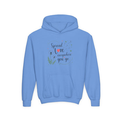 Youth Hoodie - Spread Love Design for Kids, Cozy Pullover, Perfect Gift for Teens, Friendship, School Events, Everyday Wear