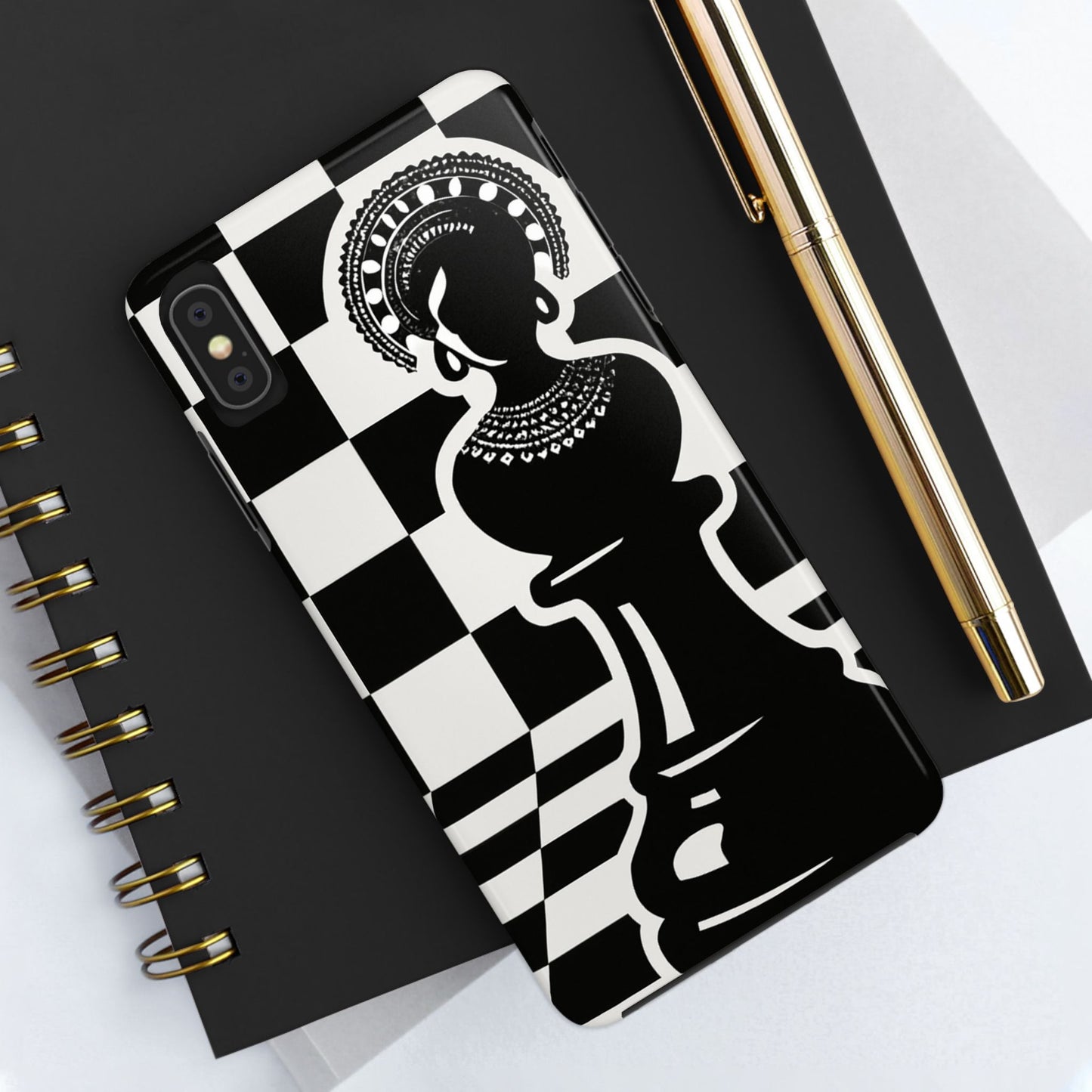 Chess Queen Phone Case, Tough Phone Cases, Stylish Accessories, Unique Gift, Geometric Design, Black and White Aesthetic