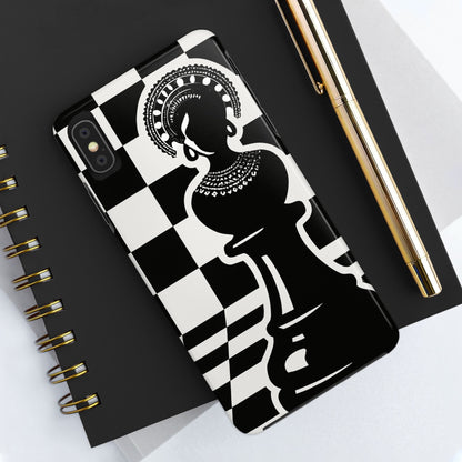 Chess Queen Phone Case, Tough Phone Cases, Stylish Accessories, Unique Gift, Geometric Design, Black and White Aesthetic