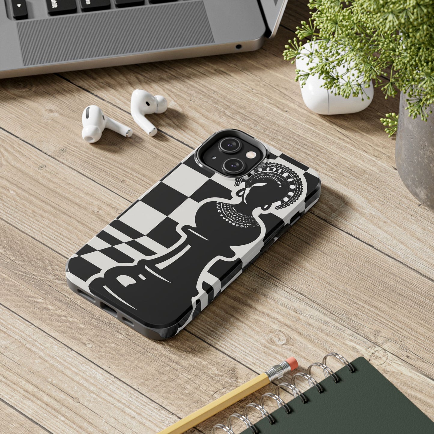 Chess Queen Phone Case, Tough Phone Cases, Stylish Accessories, Unique Gift, Geometric Design, Black and White Aesthetic