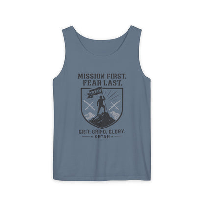 Motivational Tank Top - Mission First, Fear Last, Fitness Apparel, Workout Shirt, Gym Clothing, Inspirational Gift