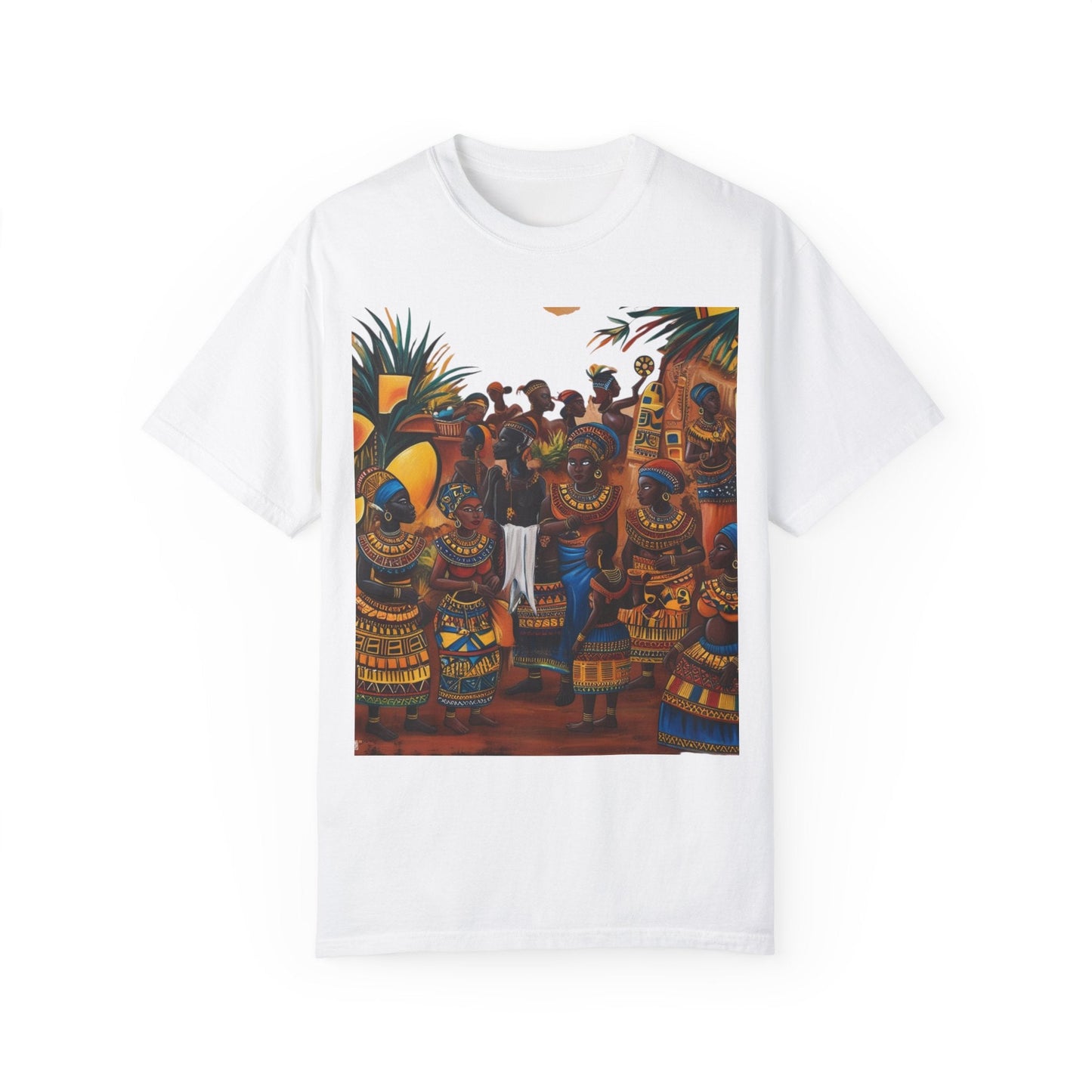 "Ancestral Gathering" African Art Print Tee  –  Cultural Storytelling in Wearable Art