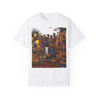 "Ancestral Gathering" African Art Print Tee  –  Cultural Storytelling in Wearable Art