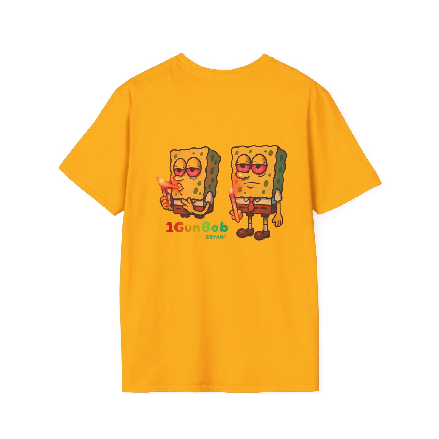 1GunBob – The Blazed Sponge 🧽🔥🪵, Chill SpongeBob Tee, Fun Graphic Tee, Casual Wear, Gift for Fans, Humor Apparel, Unique Summer Shirt
