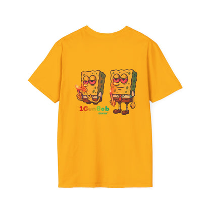 1GunBob – The Blazed Sponge 🧽🔥🪵, Chill SpongeBob Tee, Fun Graphic Tee, Casual Wear, Gift for Fans, Humor Apparel, Unique Summer Shirt