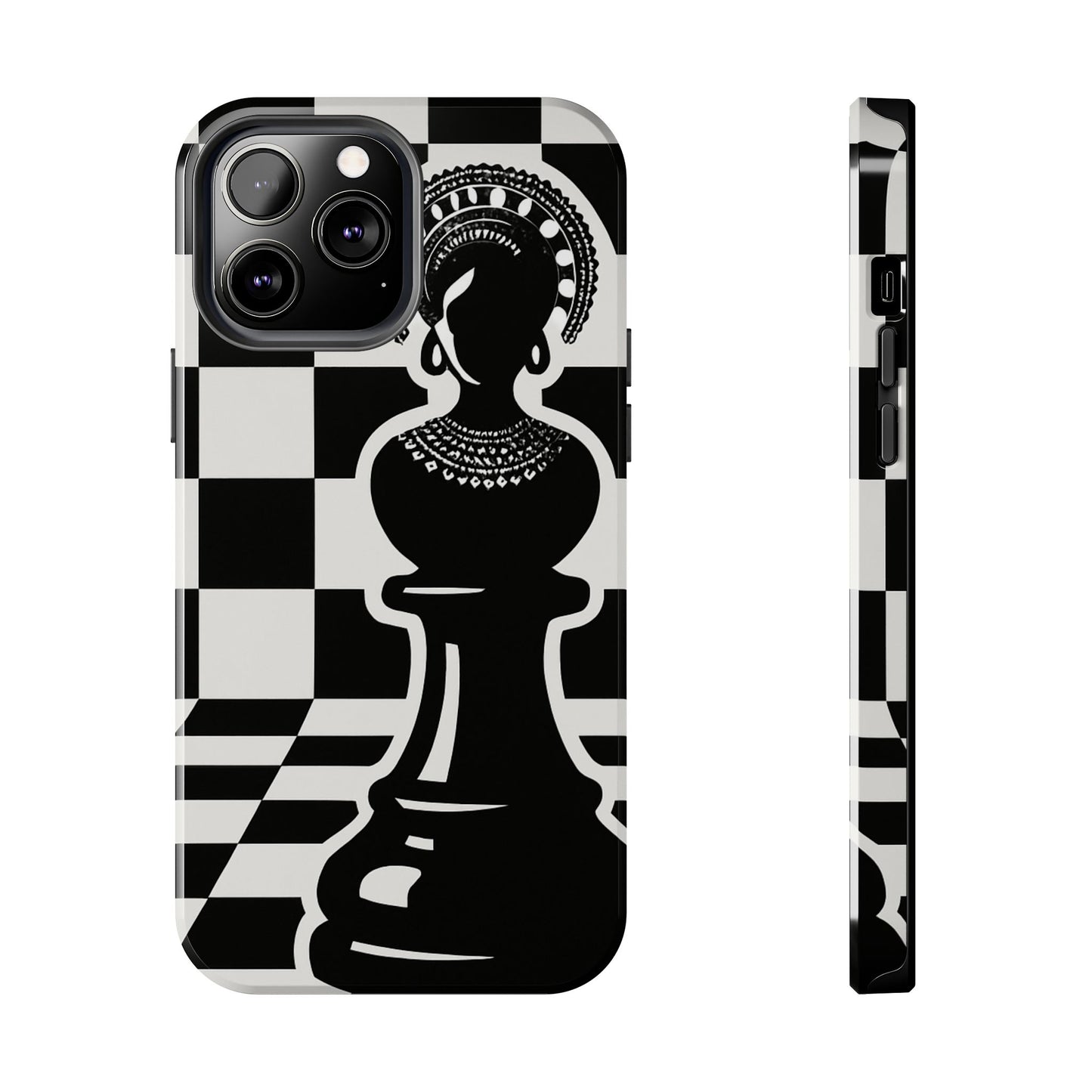 Chess Queen Phone Case, Tough Phone Cases, Stylish Accessories, Unique Gift, Geometric Design, Black and White Aesthetic