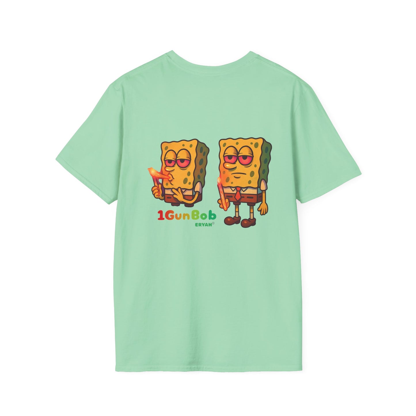 1GunBob – The Blazed Sponge 🧽🔥🪵, Chill SpongeBob Tee, Fun Graphic Tee, Casual Wear, Gift for Fans, Humor Apparel, Unique Summer Shirt