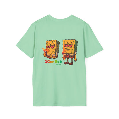 1GunBob – The Blazed Sponge 🧽🔥🪵, Chill SpongeBob Tee, Fun Graphic Tee, Casual Wear, Gift for Fans, Humor Apparel, Unique Summer Shirt