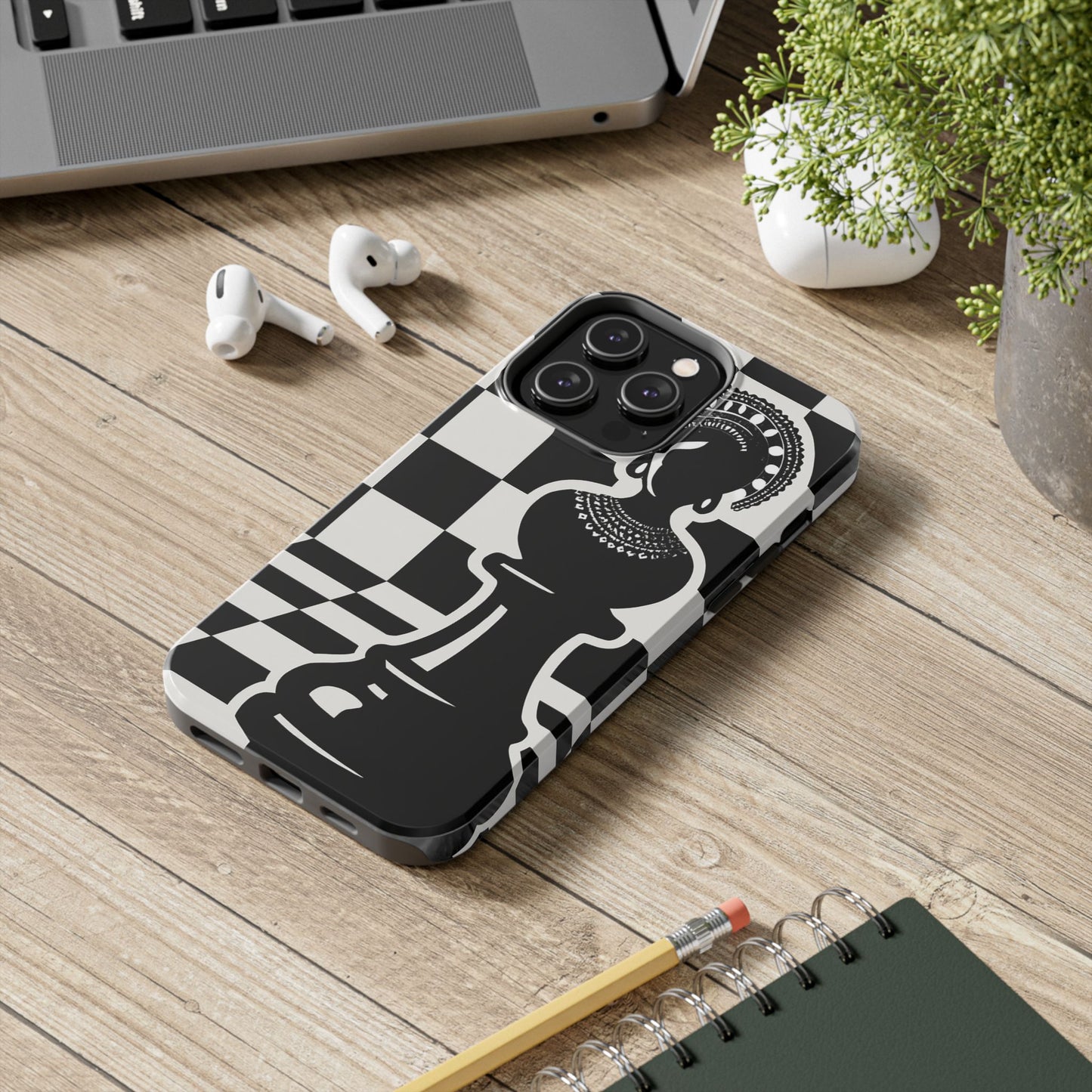 Chess Queen Phone Case, Tough Phone Cases, Stylish Accessories, Unique Gift, Geometric Design, Black and White Aesthetic