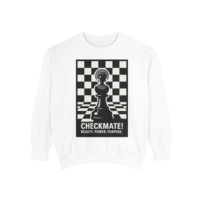 Checkmate! Unisex Garment-Dyed Sweatshirt - Power, Purpose, Chess Lover Gift, Cozy Layer, Casual Style, Streetwear, Unique Unisex Apparel