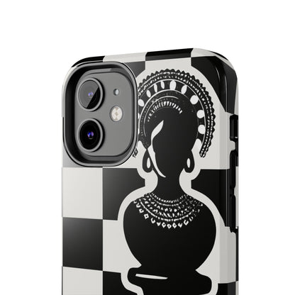Chess Queen Phone Case, Tough Phone Cases, Stylish Accessories, Unique Gift, Geometric Design, Black and White Aesthetic