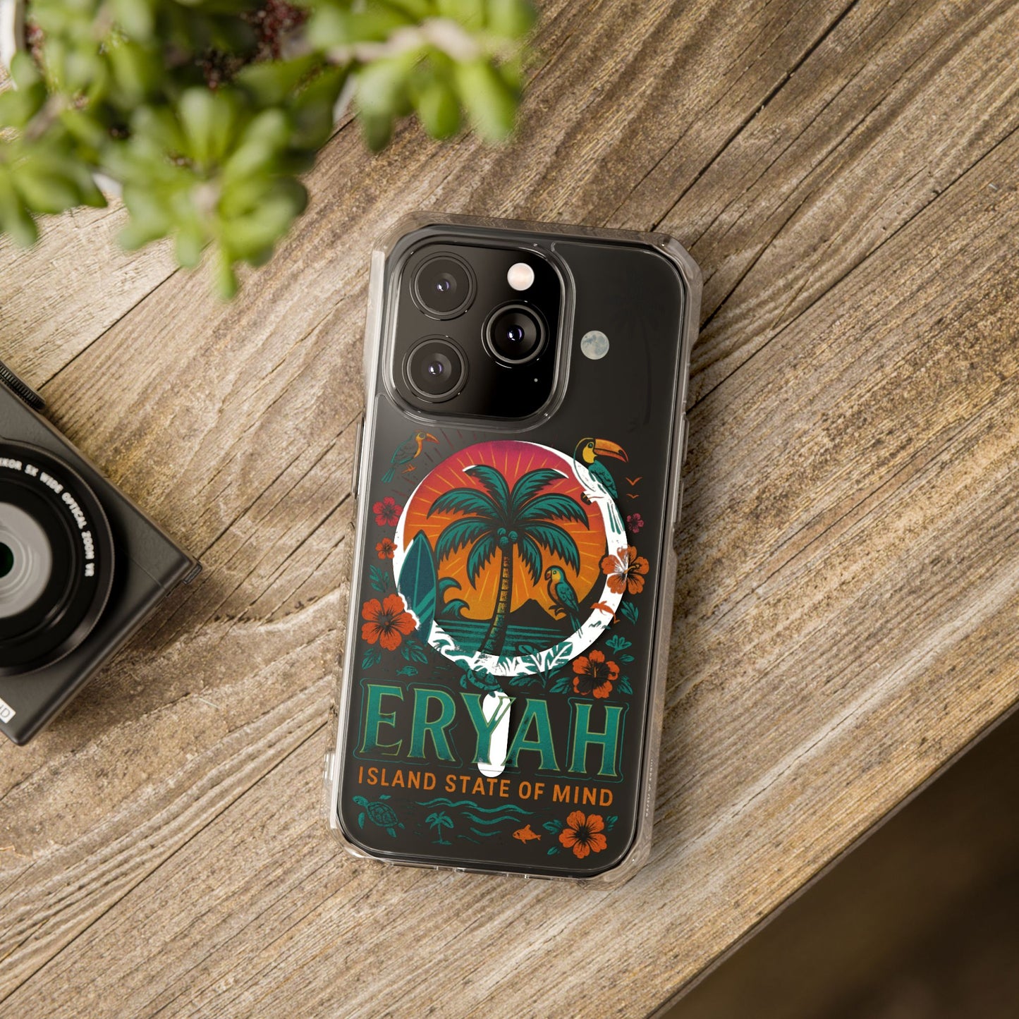 Tropical Phone Case featuring ,Eryah, Island State of Mind' Design,  Clear Magnetic Impact Protection, Perfect Gift for Vacation