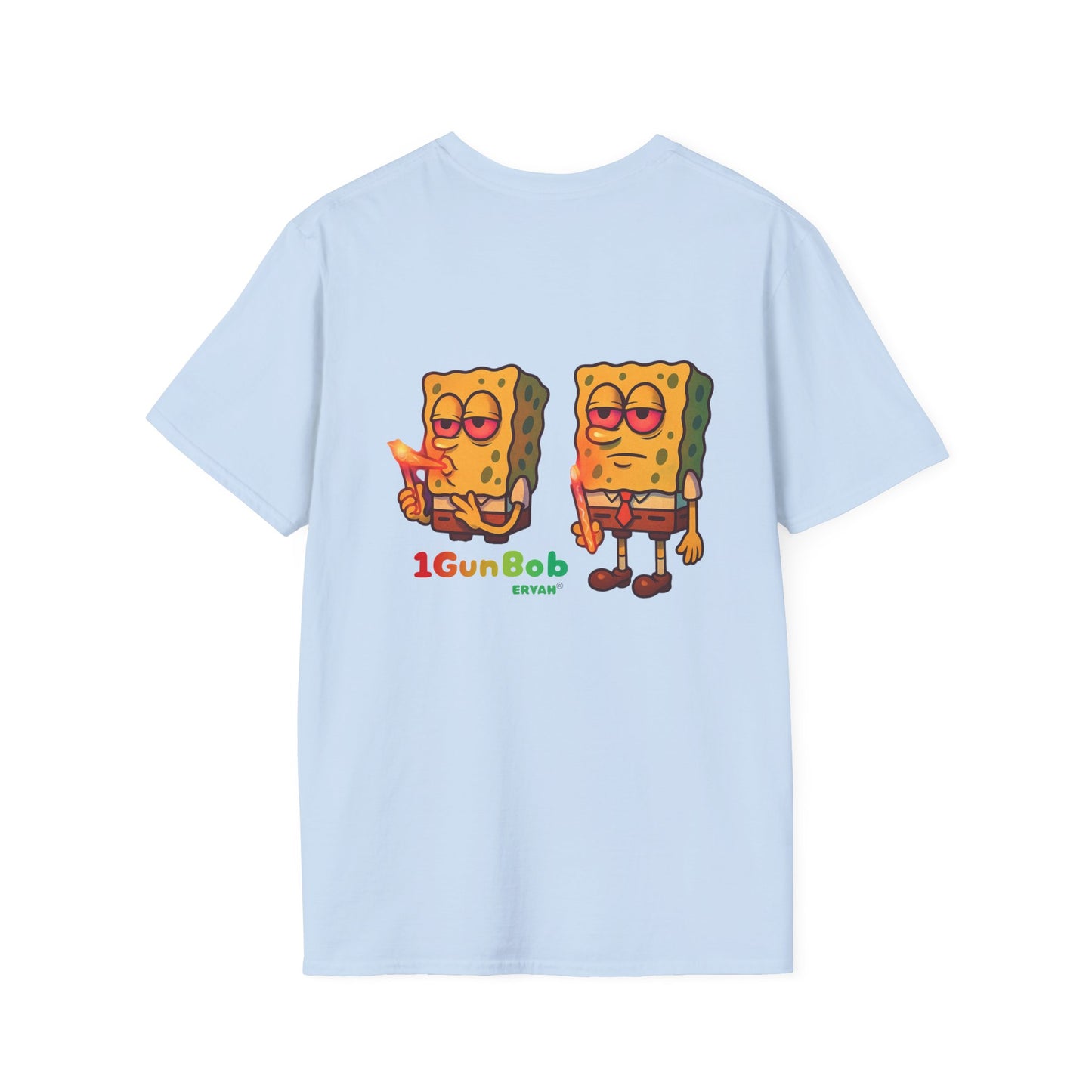 1GunBob – The Blazed Sponge 🧽🔥🪵, Chill SpongeBob Tee, Fun Graphic Tee, Casual Wear, Gift for Fans, Humor Apparel, Unique Summer Shirt