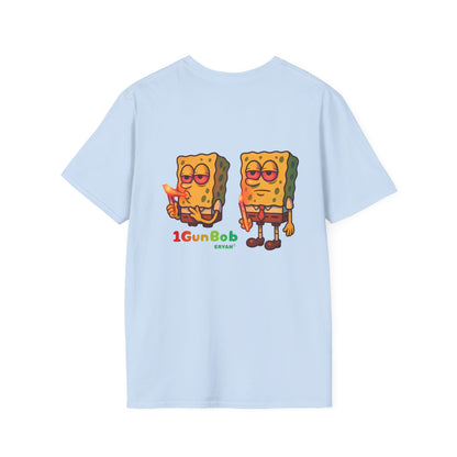 1GunBob – The Blazed Sponge 🧽🔥🪵, Chill SpongeBob Tee, Fun Graphic Tee, Casual Wear, Gift for Fans, Humor Apparel, Unique Summer Shirt