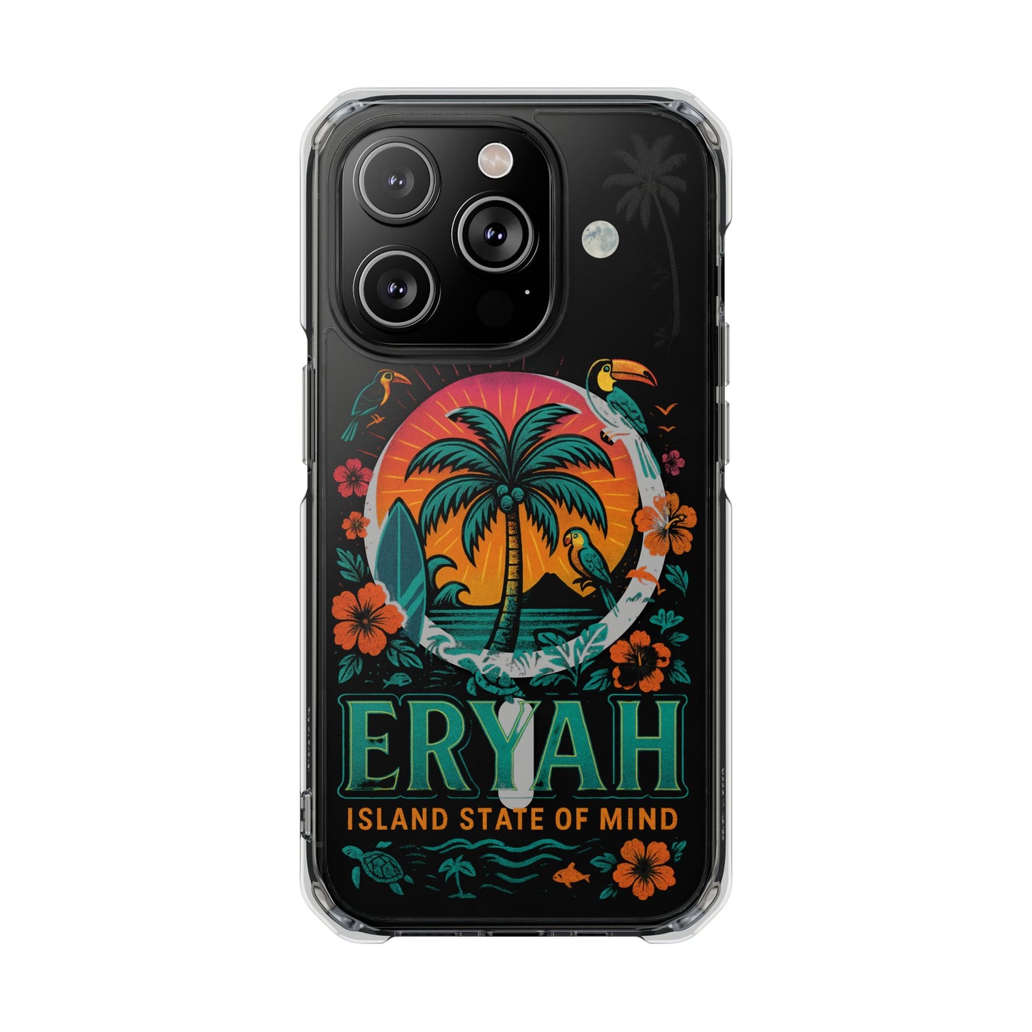 Tropical Phone Case featuring ,Eryah, Island State of Mind' Design,  Clear Magnetic Impact Protection, Perfect Gift for Vacation