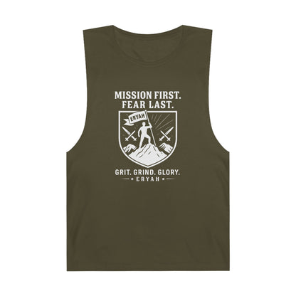 Unisex Barnard Tank: Mission First, Plan Last, Inspirational Workout Top, Casual Summer Shirt, Fitness Gift, Gym Wear