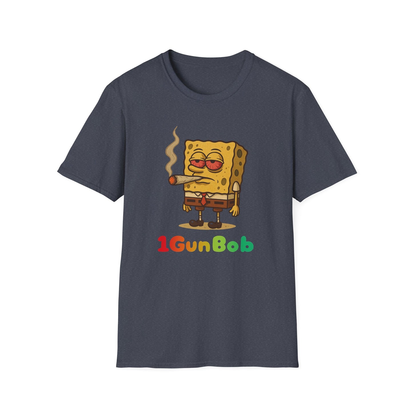1GunBob – The Blazed Sponge 🧽🔥🪵, Chill SpongeBob Tee, Fun Graphic Tee, Casual Wear, Gift for Fans, Humor Apparel, Unique Summer Shirt