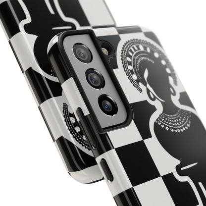 Chess Queen Phone Case, Tough Phone Cases, Stylish Accessories, Unique Gift, Geometric Design, Black and White Aesthetic