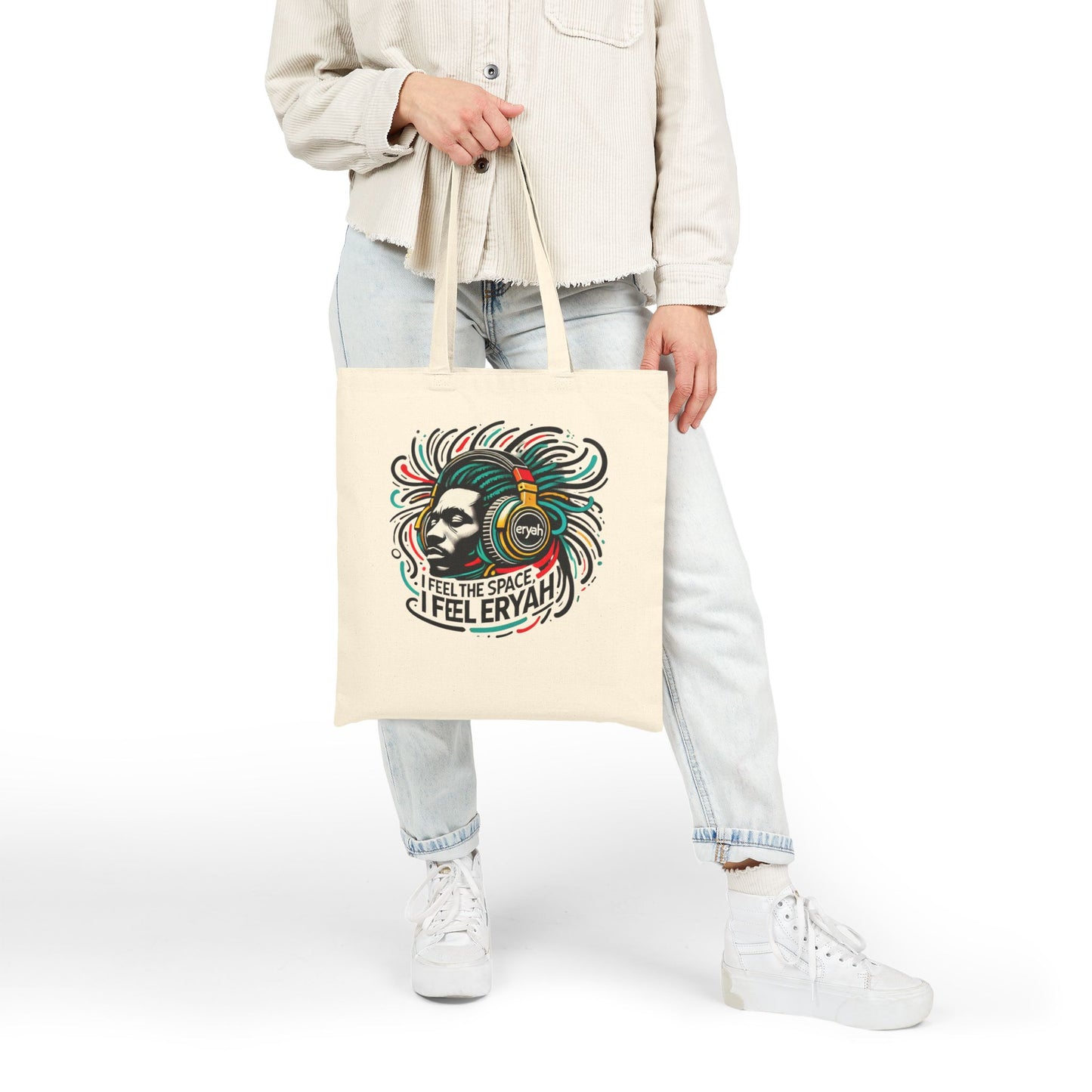 Vibrant Art Tote Bag - Feel the Space, Music Lover, Eco-Friendly Shopper, Gift for Artists, Boho Canvas Bag