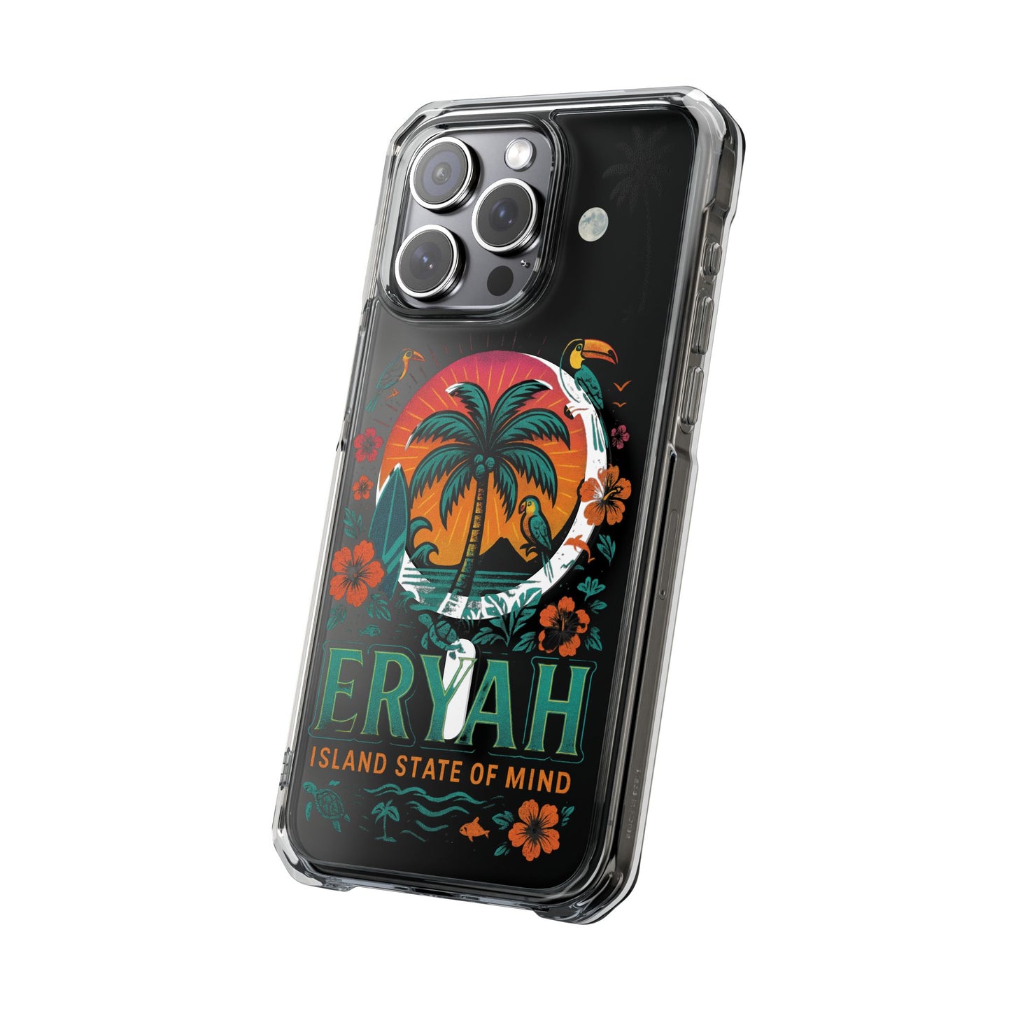 Tropical Phone Case featuring ,Eryah, Island State of Mind' Design,  Clear Magnetic Impact Protection, Perfect Gift for Vacation