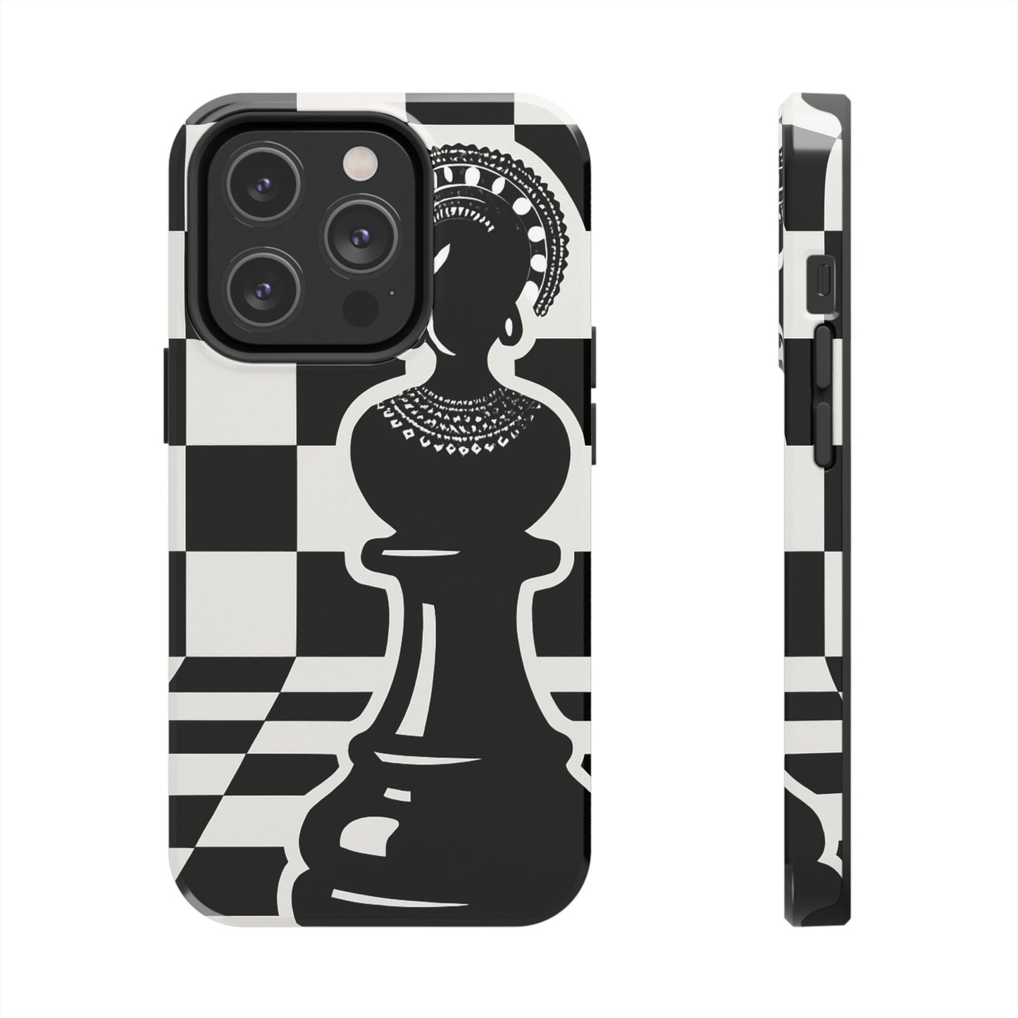 Chess Queen Phone Case, Tough Phone Cases, Stylish Accessories, Unique Gift, Geometric Design, Black and White Aesthetic