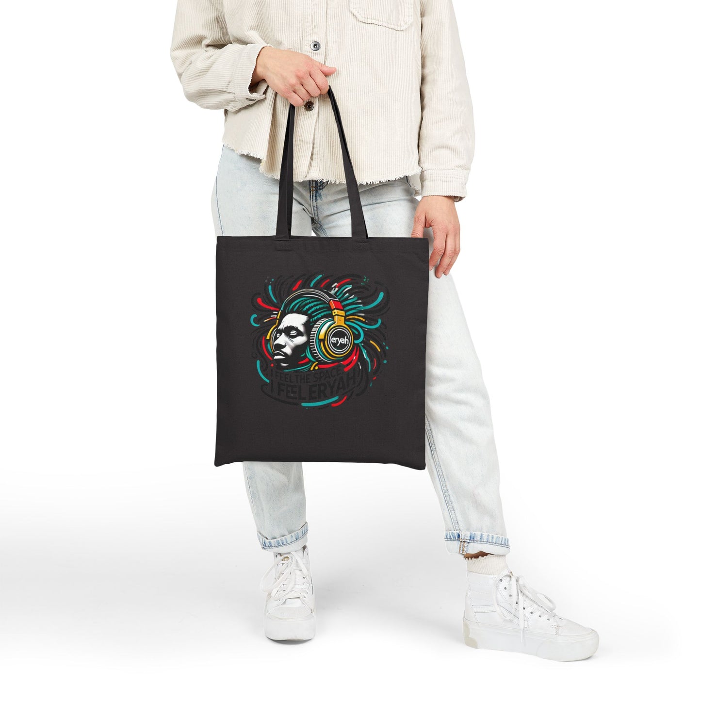 Vibrant Art Tote Bag - Feel the Space, Music Lover, Eco-Friendly Shopper, Gift for Artists, Boho Canvas Bag