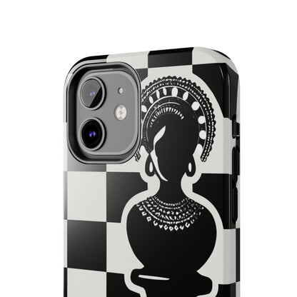 Chess Queen Phone Case, Tough Phone Cases, Stylish Accessories, Unique Gift, Geometric Design, Black and White Aesthetic