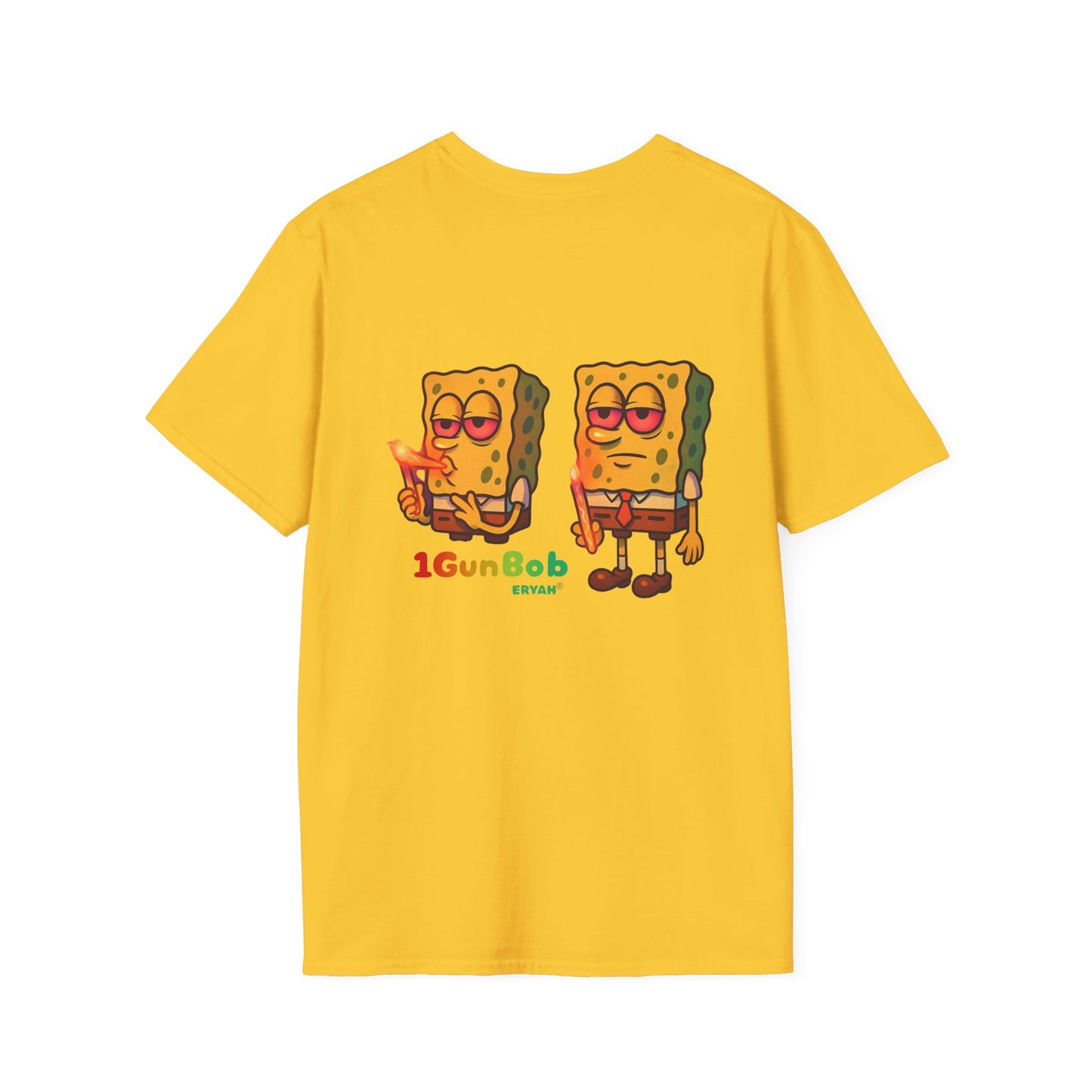 1GunBob – The Blazed Sponge 🧽🔥🪵, Chill SpongeBob Tee, Fun Graphic Tee, Casual Wear, Gift for Fans, Humor Apparel, Unique Summer Shirt