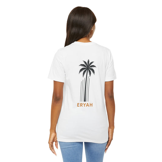 “ERYAH Off-Center Palm Tee – Minimalist Island Spirit”