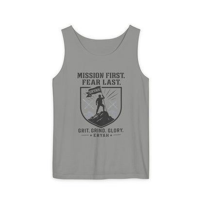 Motivational Tank Top - Mission First, Fear Last, Fitness Apparel, Workout Shirt, Gym Clothing, Inspirational Gift