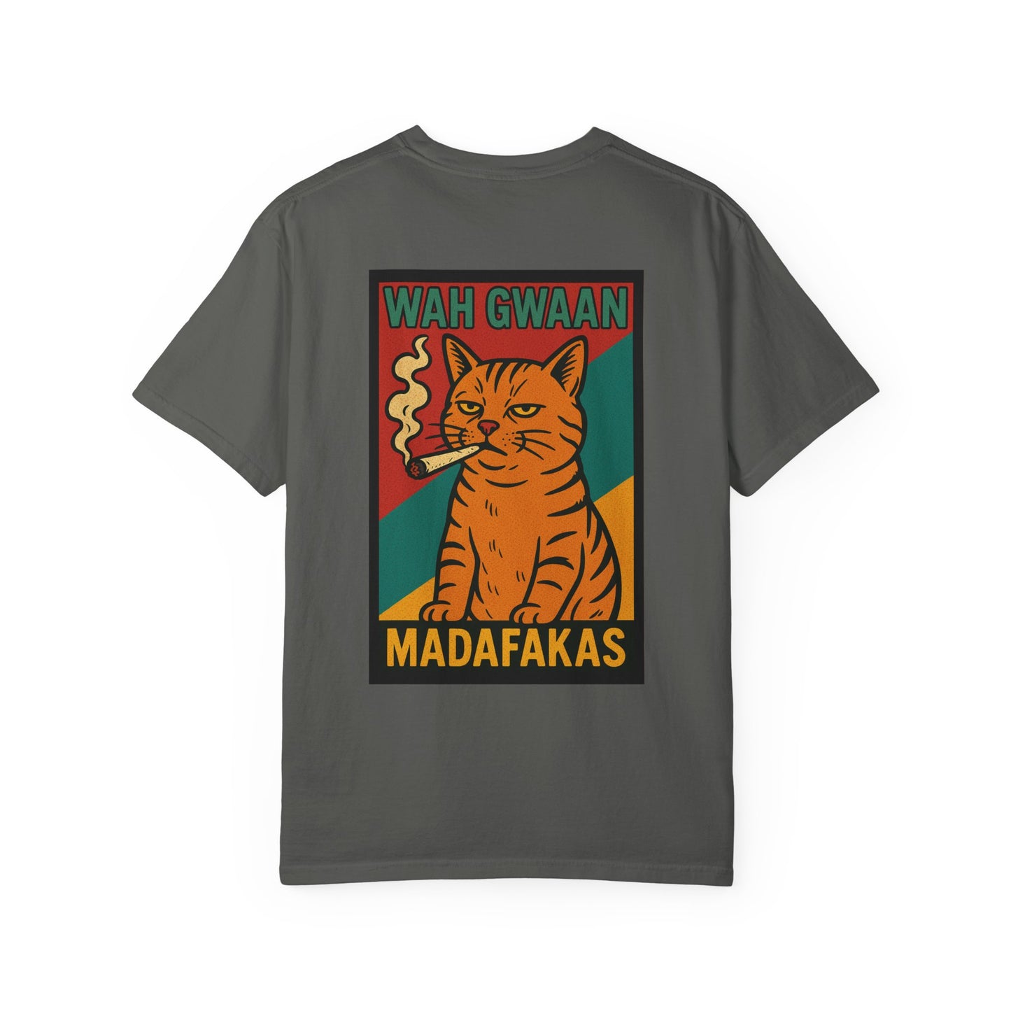 "Wah Gwaan Madafakas" – Rasta Pop Art Stoner Cat, Cool Cat Graphic Tee, Unisex T-Shirt, Quirky Animal Shirt, Gift for Cat Lovers, Streetwear Fashion