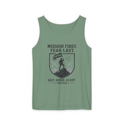 Motivational Tank Top - Mission First, Fear Last, Fitness Apparel, Workout Shirt, Gym Clothing, Inspirational Gift