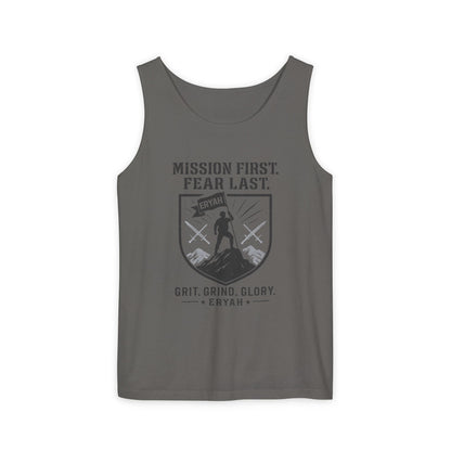 Motivational Tank Top - Mission First, Fear Last, Fitness Apparel, Workout Shirt, Gym Clothing, Inspirational Gift