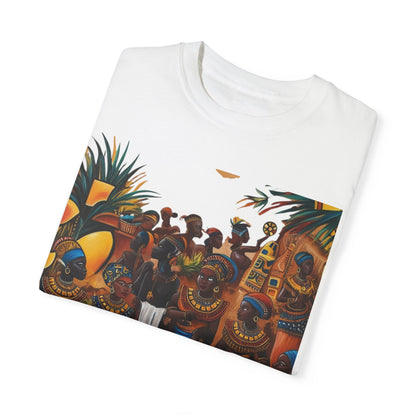 "Ancestral Gathering" African Art Print Tee  –  Cultural Storytelling in Wearable Art