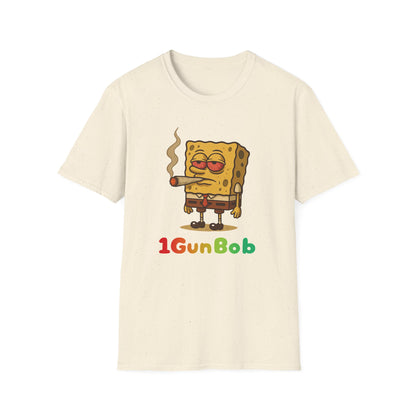 1GunBob – The Blazed Sponge 🧽🔥🪵, Chill SpongeBob Tee, Fun Graphic Tee, Casual Wear, Gift for Fans, Humor Apparel, Unique Summer Shirt