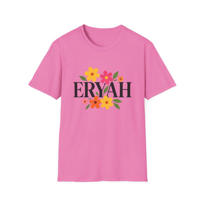 "ERYAH Floral Power Typography Tee - Retro Bloom Streetwear"