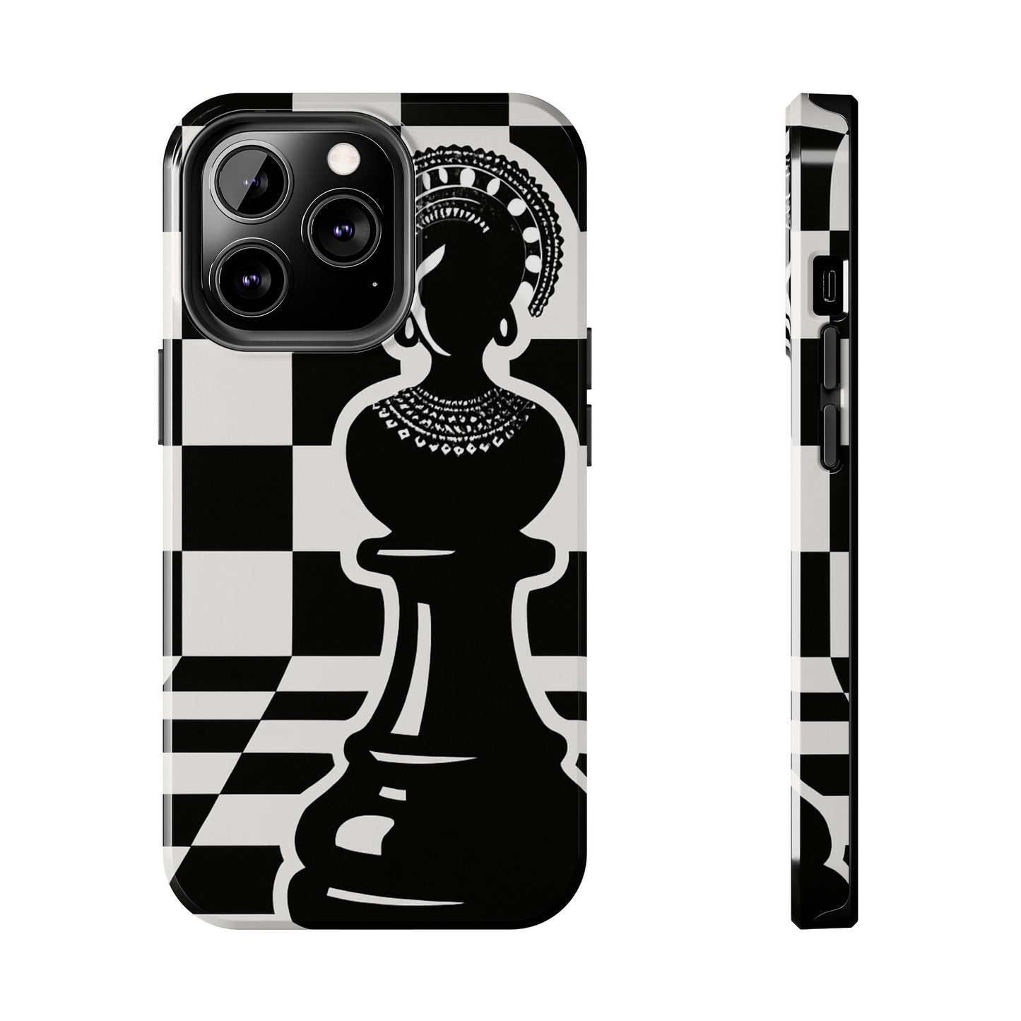 Chess Queen Phone Case, Tough Phone Cases, Stylish Accessories, Unique Gift, Geometric Design, Black and White Aesthetic
