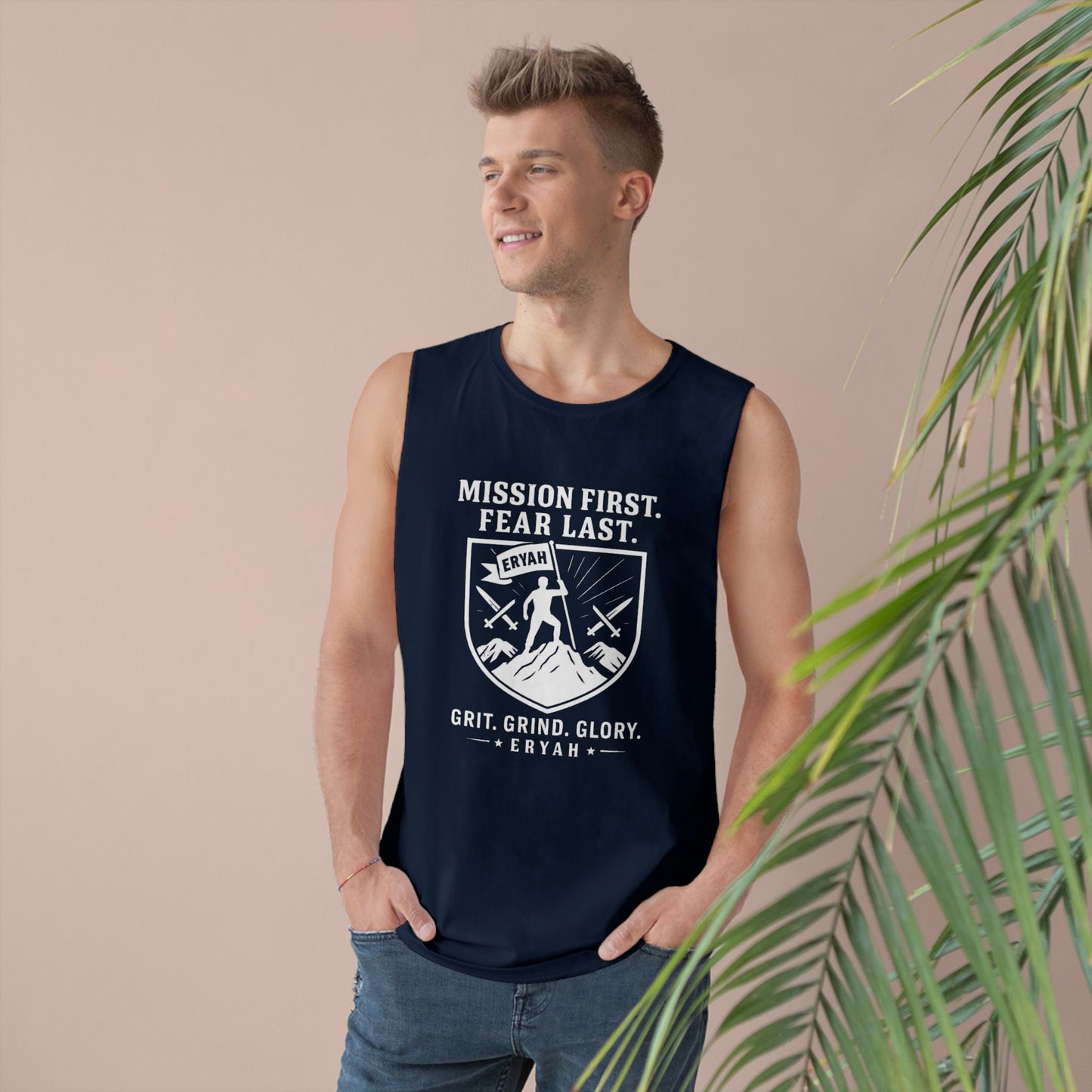 Unisex Barnard Tank: Mission First, Plan Last, Inspirational Workout Top, Casual Summer Shirt, Fitness Gift, Gym Wear