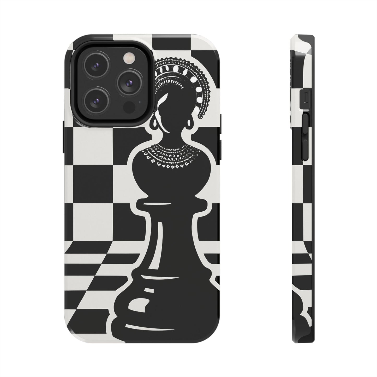 Chess Queen Phone Case, Tough Phone Cases, Stylish Accessories, Unique Gift, Geometric Design, Black and White Aesthetic
