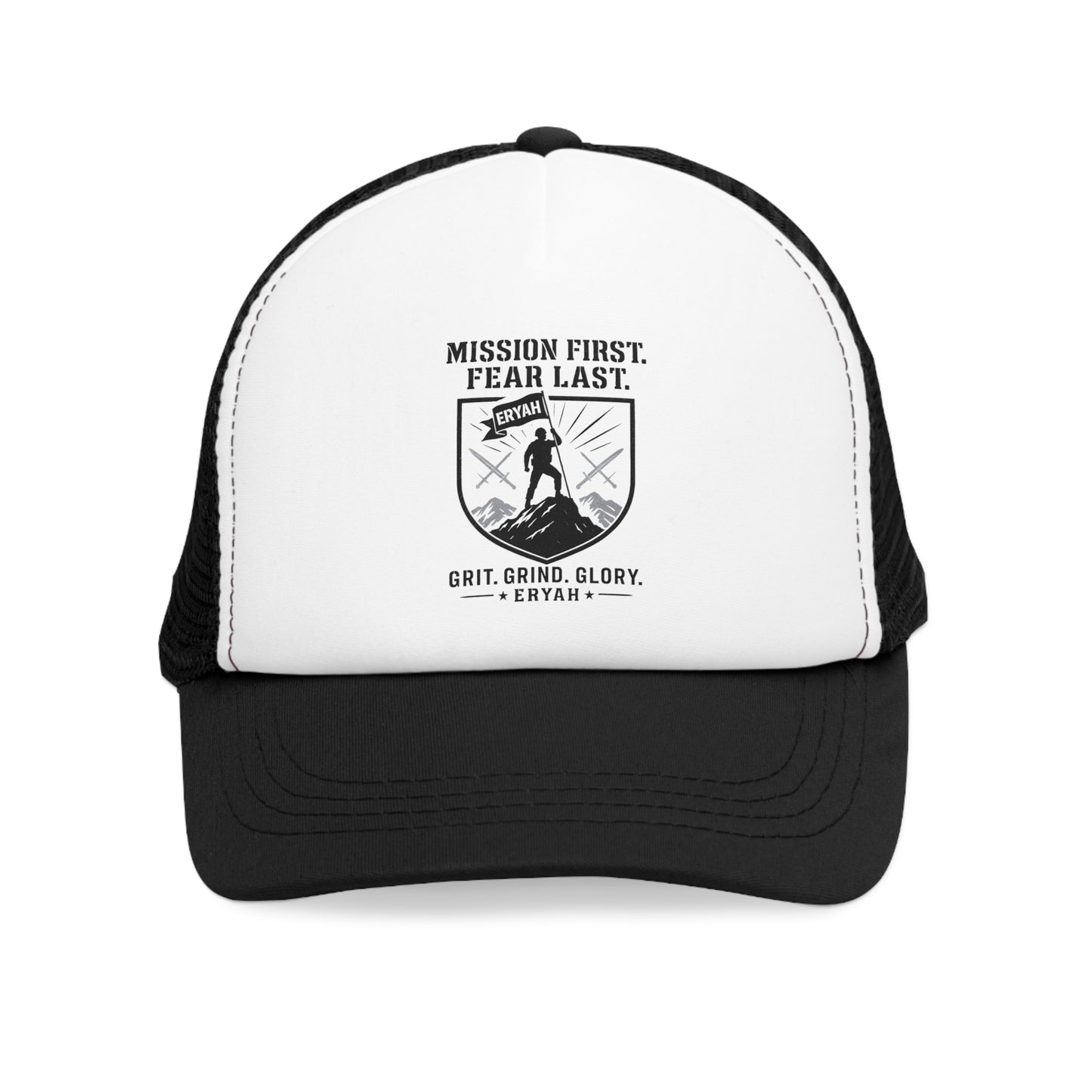 Mission First Mesh Cap - Grit Grind Glory Hat, Motivational Trucker Cap, Outdoor Gear, Gift for Him, Sports Cap