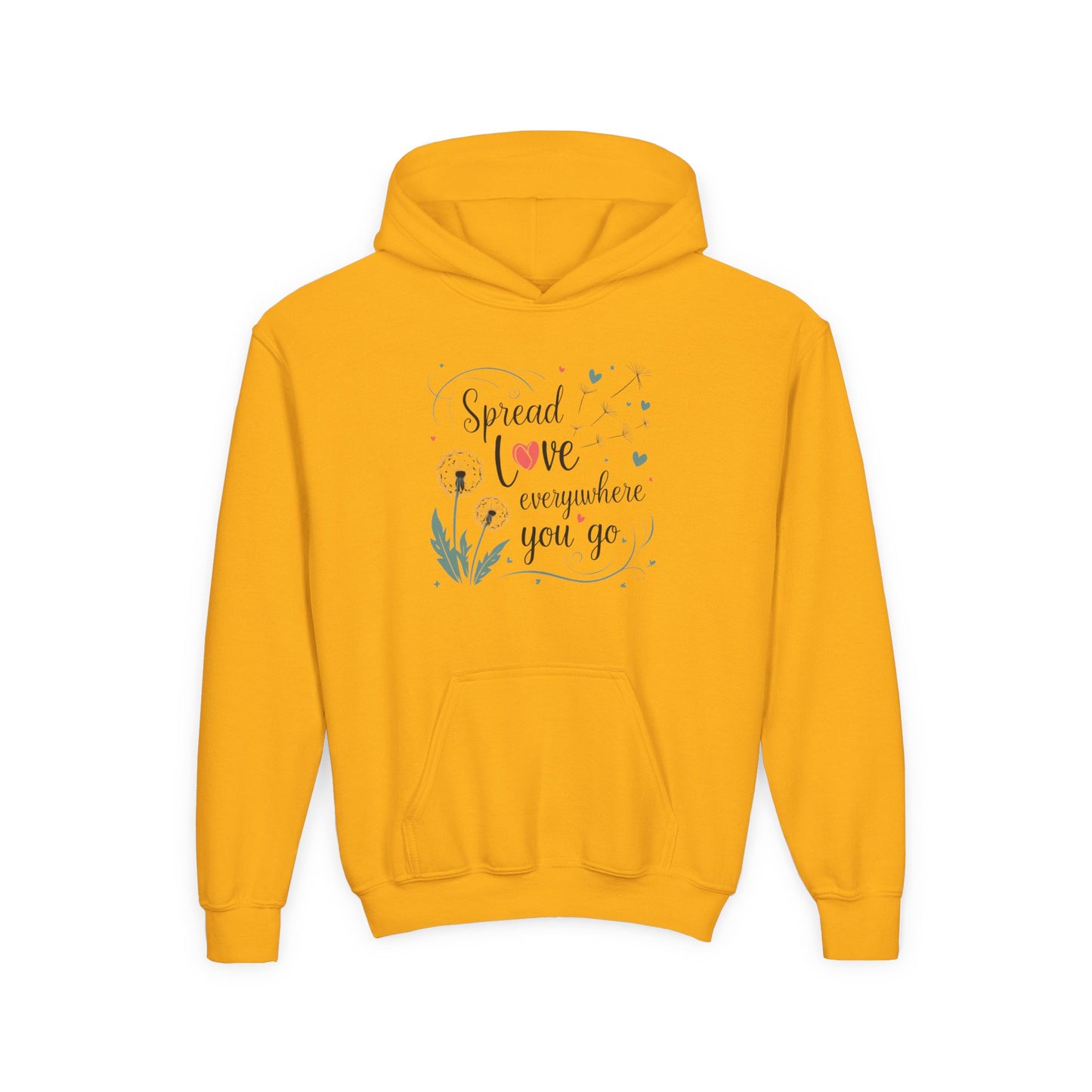 Youth Hoodie - Spread Love Design for Kids, Cozy Pullover, Perfect Gift for Teens, Friendship, School Events, Everyday Wear