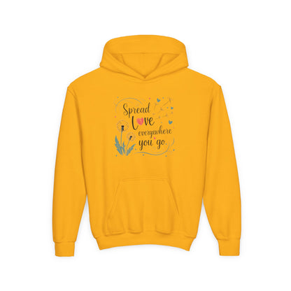 Youth Hoodie - Spread Love Design for Kids, Cozy Pullover, Perfect Gift for Teens, Friendship, School Events, Everyday Wear