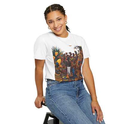 "Ancestral Gathering" African Art Print Tee  –  Cultural Storytelling in Wearable Art