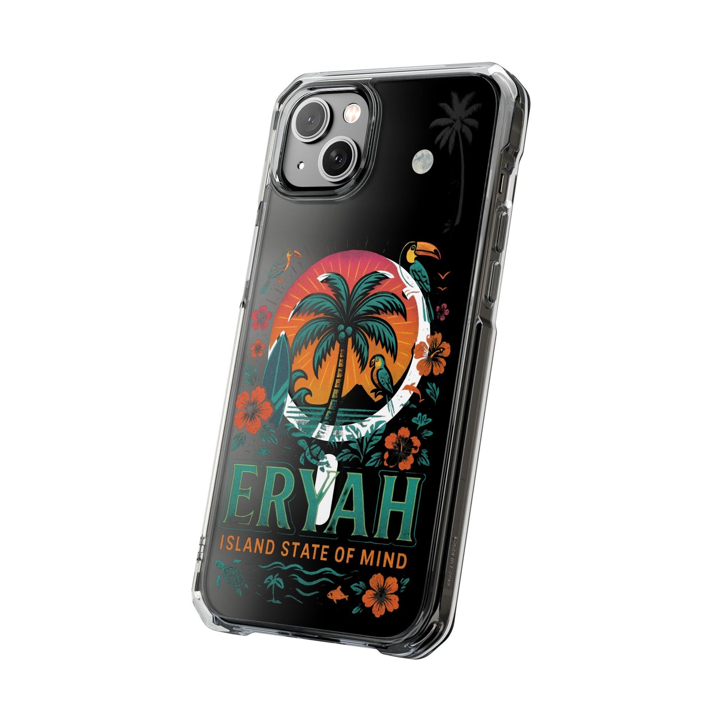 Tropical Phone Case featuring ,Eryah, Island State of Mind' Design,  Clear Magnetic Impact Protection, Perfect Gift for Vacation