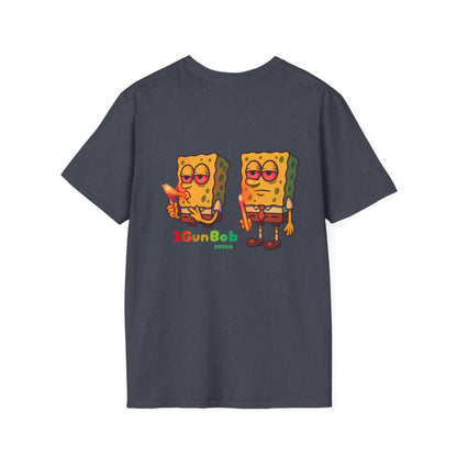 1GunBob – The Blazed Sponge 🧽🔥🪵, Chill SpongeBob Tee, Fun Graphic Tee, Casual Wear, Gift for Fans, Humor Apparel, Unique Summer Shirt