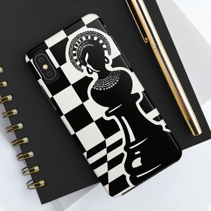 Chess Queen Phone Case, Tough Phone Cases, Stylish Accessories, Unique Gift, Geometric Design, Black and White Aesthetic