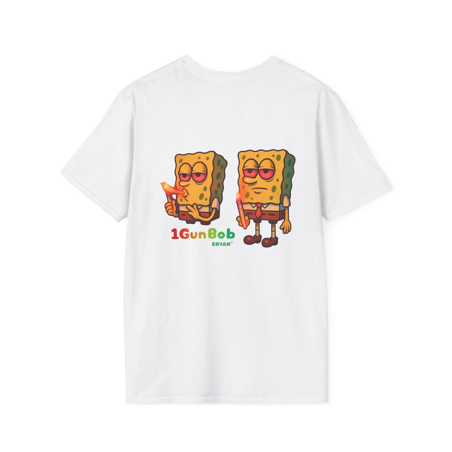 1GunBob – The Blazed Sponge 🧽🔥🪵, Chill SpongeBob Tee, Fun Graphic Tee, Casual Wear, Gift for Fans, Humor Apparel, Unique Summer Shirt