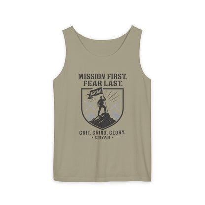 Motivational Tank Top - Mission First, Fear Last, Fitness Apparel, Workout Shirt, Gym Clothing, Inspirational Gift